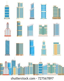 Skyscrapers buildings towers office city architecture house business apartment vector illustration