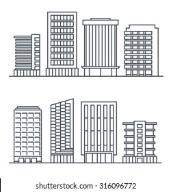 Skyscrapers and business buildings, City design elements.