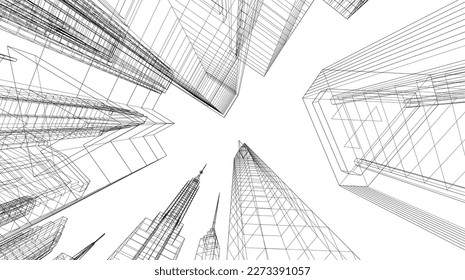 Skyscrapers in the city architectural illustration