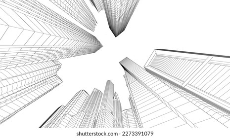 Skyscrapers in the city architectural illustration
