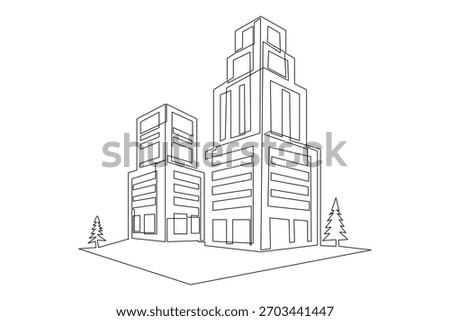 Skyscrapers continuous one line drawing of buildings. Architecture minimalist design vector illustration modern building exterior.