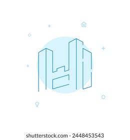 Skyscrapers, future city vector icon. Flat illustration. Filled line style. Blue monochrome design. Editable stroke. Adjust line weight.