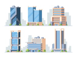 Skyscrapers, High-rise Buildings Colorful Vector Illustrations Set