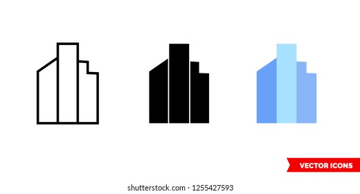 Skyscrapers icon of 3 types: color, black and white, outline. Isolated vector sign symbol.