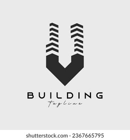 skyscrapers letter v logo vector combination design