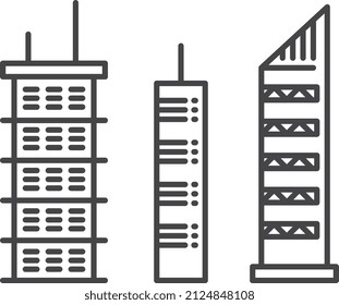 Skyscrapers in linear style. High big city buildings