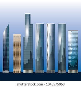 Rascacielos Moderno Ilustrador de vectores en el centro de la ciudad