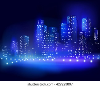 Skyscrapers at night. Vector illustration