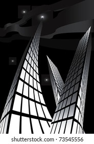 Skyscrapers at night. Vector illustration.