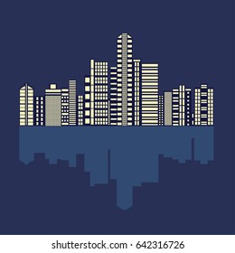 Skyscrapers panoramic view silhouette with reflection. Vector illustration