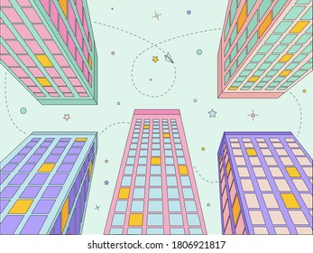 Skyscrapers perspective view. City architecture building. Tourist view.