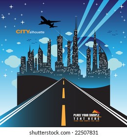 Skyscrapers and road