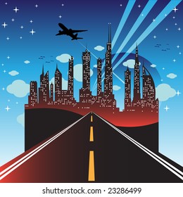 Skyscrapers and road
