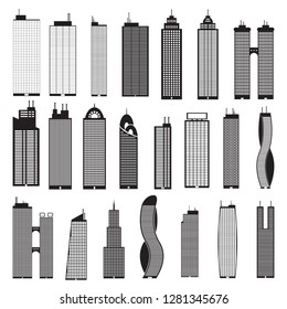 Skyscrapers set black in flat style. Vector.