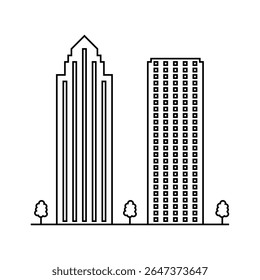 skyscrapers silhouettes, city tall buildings, residential and office houses exterior, luxury apartment block, downtown district commercial real estate