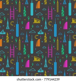 Skyscrapers simple line seamless pattern isolated on white. Vector illustration