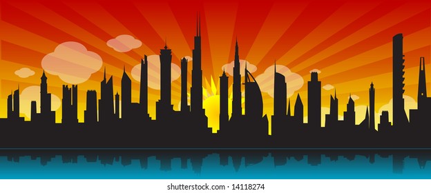 Skyscrapers and sun rise