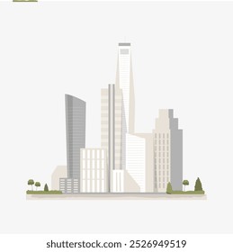 Skyscrapers and tall buildings in flat vector illustration symbolizing urban development, city architecture, and metropolitan growth, isolated on white background.