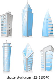 Skyscrapers Tower skyscraper apartment penthouse edifice structure set 3. Vector illustration. 