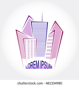 Skyscrapers vector illustration. Skyscrapers logo. Skyscrapers icon.  Colorful buildings of cityscape urban setting with tall skyscrapers.