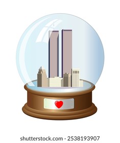 Skyscrapers WTC (New York City) in a glass ball. Vector art illustration