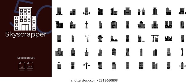 Skyscrapper Solid Editable Icons set