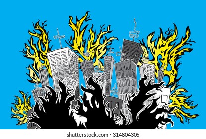 skyscrapper suburb catching fire