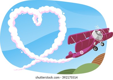 Skywriting A Heart In The Sky By A Propeller Airplane Illustration