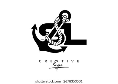 SL Creative Monogram Latter Logo with Anchor and Rope Design