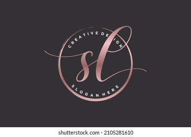 SL handwriting logo with circle template vector signature, wedding, fashion, floral and botanical with creative template.