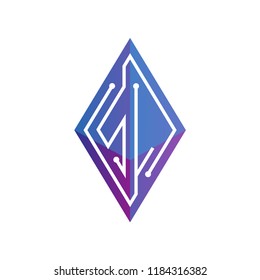 SL Initial letter block chain logo icon vector template. Looping mono line circuit letter on rhombus cube logo