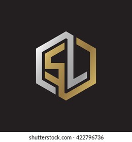 SL initial letters looping linked hexagon elegant logo golden silver black background