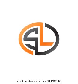 SL initial letters looping linked ellipse logo orange black