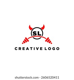 SL initial monogram for fitnes or gym logo with devil style design