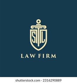 SL initial monogram for law firm with sword and shield logo image
