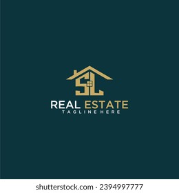 SL initial monogram logo for real estate with home shape creative design