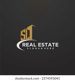 SL initial monogram logo for real estate with building style