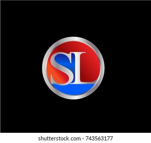 SL Letter logo Design in a circle. Blue Red and silver colored
