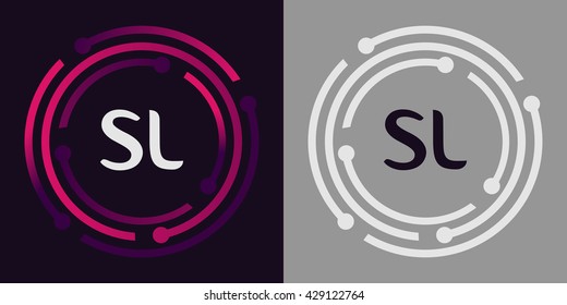 SL letters business logo icon design template elements in abstract background logo, design identity in circle, alphabet letter