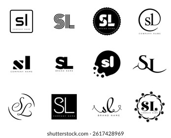SL logo company template. Letter s and l logotype. Set different classic serif lettering and modern bold text with design elements. Initial font typography. Collection trendy business identity.