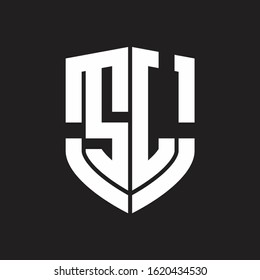 SL Logo monogram with emblem shield shape design isolated on black background