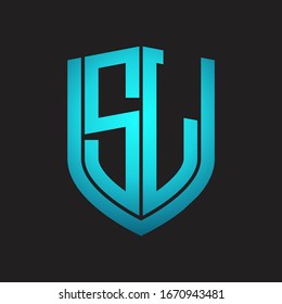 SL Logo monogram with emblem shield design isolated with blue colors on black background