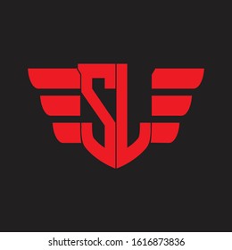 SL Logo monogram with emblem and wings element design template on red colors
