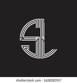 SL Logo monogram triple ribbon style line design template isolated on black background