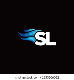 SL-Monogramm-Logo mit Design-Vorlage für blaues Feuer