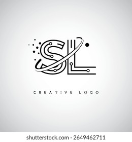 Logotipo de Monograma de Órbita SL - Marca de Letra Mínima Futurista com Linha de Arte Circular, Pontos Inspirados na Tecnologia e Conceito de Movimento Espacial para Identidade de Marca Moderna