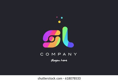 sl s l  creative rainbow green orange blue purple magenta pink artistic alphabet company letter logo design vector icon template