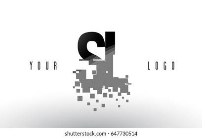 SL S L Pixel Letter Logo with Digital Shattered Black Squares. Creative Letters Vector Illustration.
