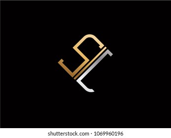 SL square shape Letter logo Design in silver gold color