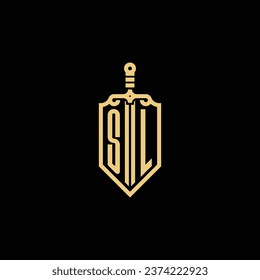 SL vintage shield and sword initial logo in high quality professional design that will print well across any print media